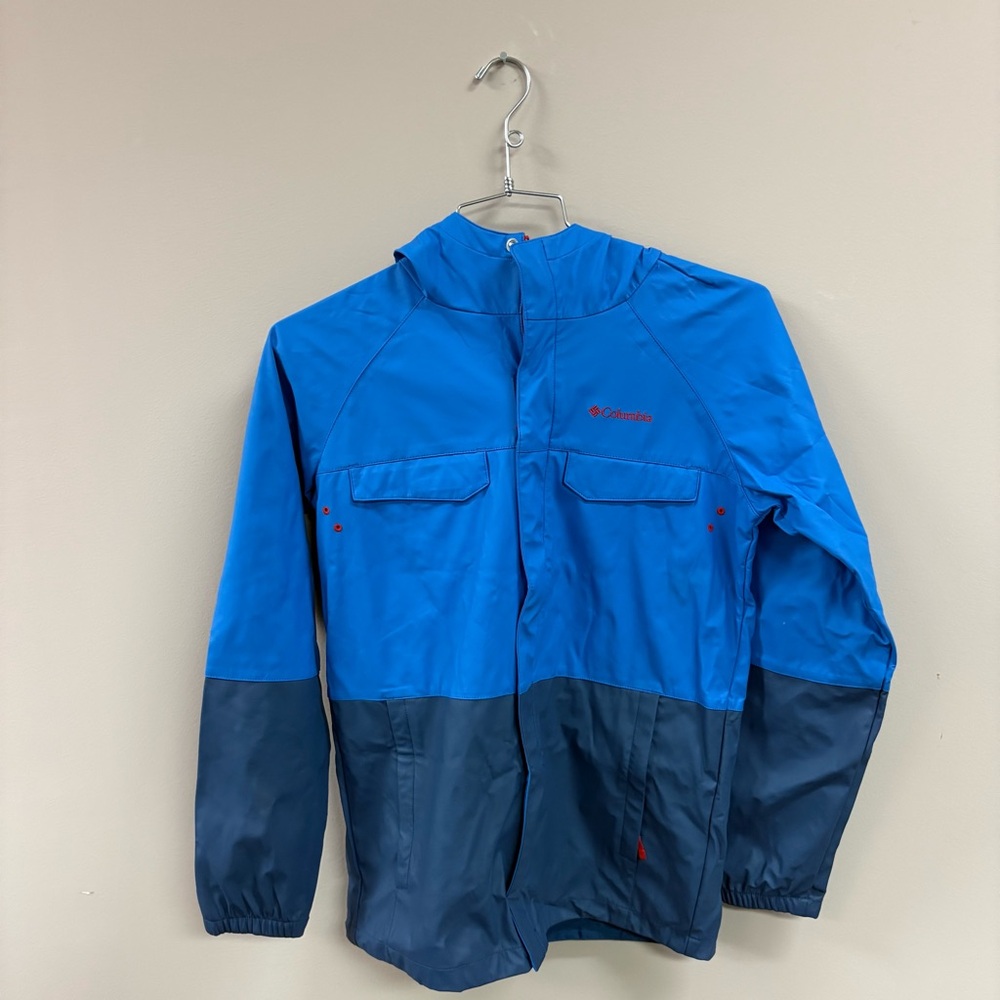 Columbia Boys XL 18/20 Blue Colorblock Hooded Windbreaker Rain Jacket Full‎ Zip